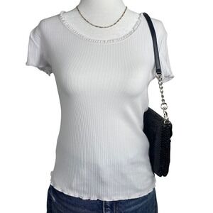 Y2K Ribbed Lettuce Hem Baby‎ Tee Women's Large White Pinterest Fitted Ambiance
